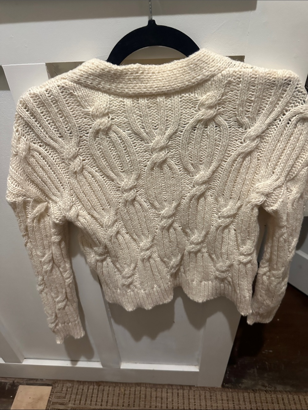 Cream Floral Appliqué Cable Knit Cardigan - Picture 5 of 5